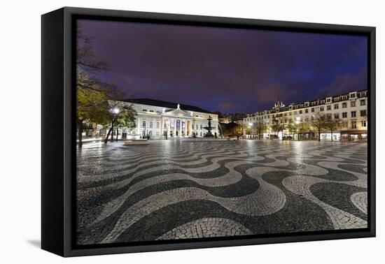 Rossio Square, Night Photography, Lisbon, Portugal-Axel Schmies-Framed Premier Image Canvas