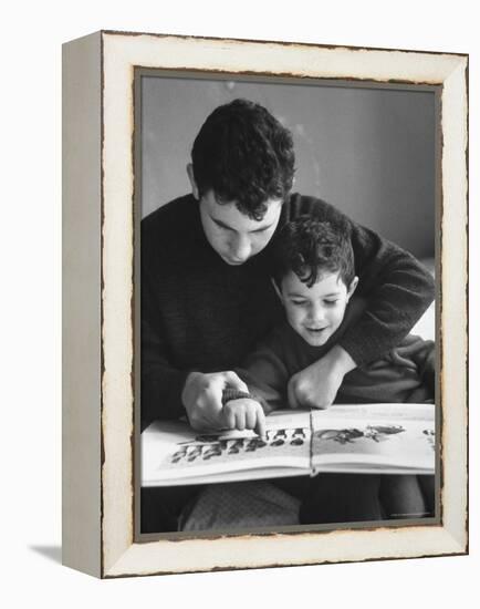 Rotolo Brothers Reading Book in Sicily After Cataract Operations Restored their Sight-Carlo Bavagnoli-Framed Premier Image Canvas