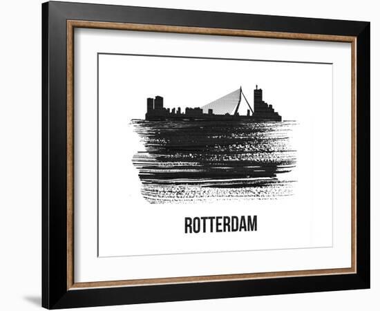 Rotterdam Skyline Brush Stroke - Black II-NaxArt-Framed Art Print