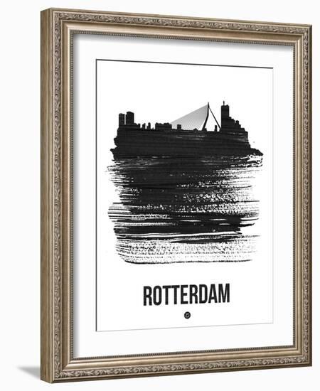 Rotterdam Skyline Brush Stroke - Black-NaxArt-Framed Art Print