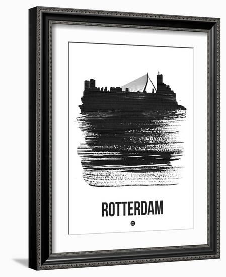 Rotterdam Skyline Brush Stroke - Black-NaxArt-Framed Art Print