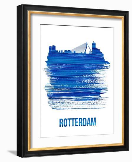 Rotterdam Skyline Brush Stroke - Blue-NaxArt-Framed Art Print