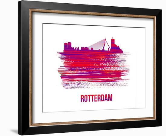 Rotterdam Skyline Brush Stroke - Red-NaxArt-Framed Art Print