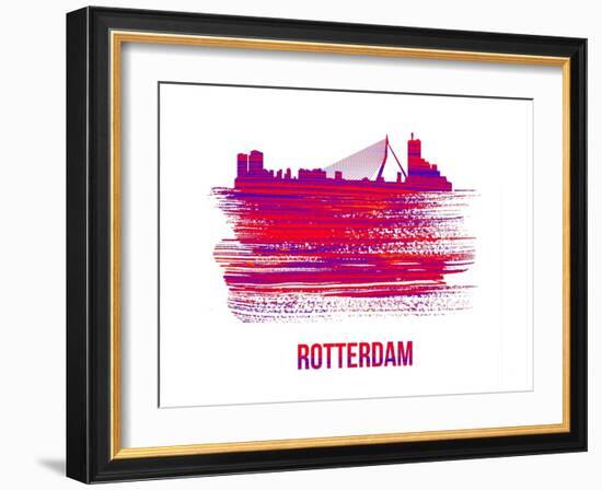 Rotterdam Skyline Brush Stroke - Red-NaxArt-Framed Art Print