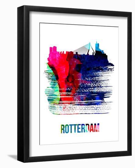 Rotterdam Skyline Brush Stroke - Watercolor-NaxArt-Framed Art Print