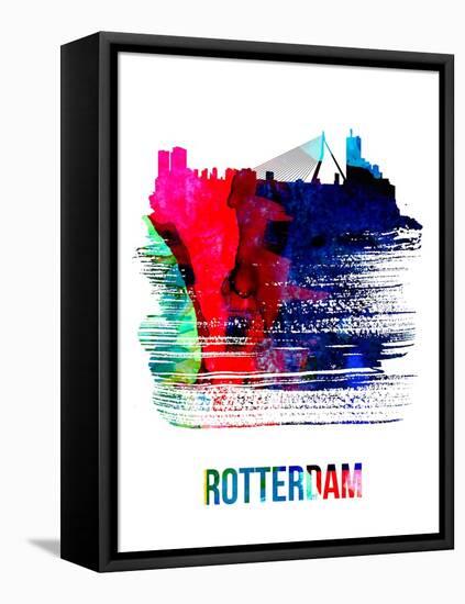 Rotterdam Skyline Brush Stroke - Watercolor-NaxArt-Framed Stretched Canvas