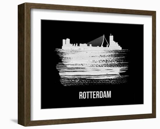 Rotterdam Skyline Brush Stroke - White-NaxArt-Framed Art Print