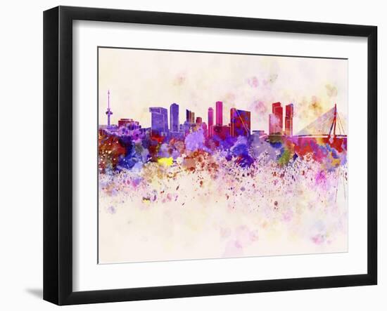 Rotterdam Skyline in Watercolor Background-paulrommer-Framed Art Print