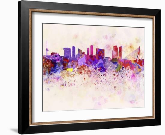 Rotterdam Skyline in Watercolor Background-paulrommer-Framed Art Print