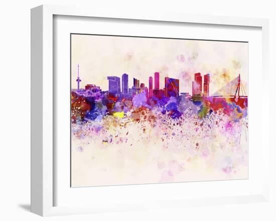 Rotterdam Skyline in Watercolor Background-paulrommer-Framed Art Print