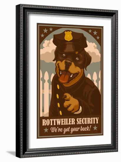 Rottweiler - Retro Security Ad-Lantern Press-Framed Art Print