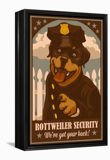 Rottweiler - Retro Security Ad-Lantern Press-Framed Stretched Canvas