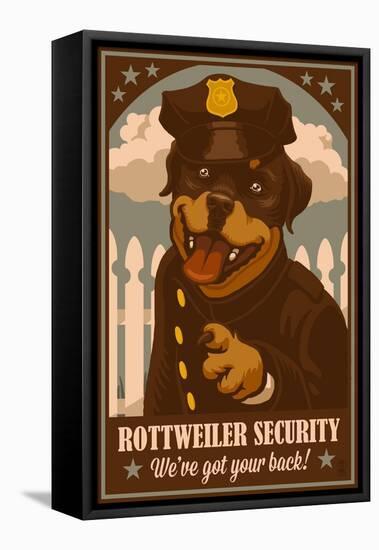 Rottweiler - Retro Security Ad-Lantern Press-Framed Stretched Canvas