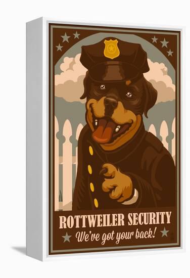 Rottweiler - Retro Security Ad-Lantern Press-Framed Stretched Canvas