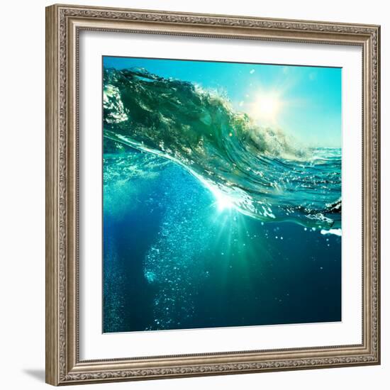 Rough Colored Ocean Wave Breaking down at Sunset Time-Willyam Bradberry-Framed Photographic Print