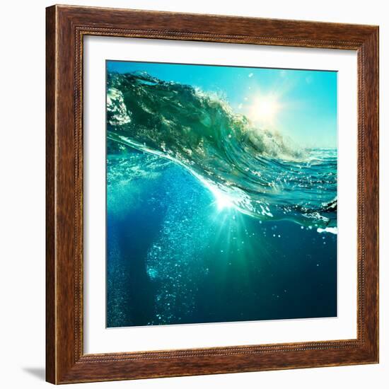 Rough Colored Ocean Wave Breaking down at Sunset Time-Willyam Bradberry-Framed Photographic Print