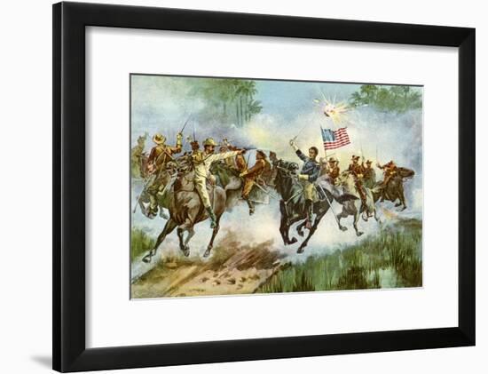 Rough Riders Stampeding a Spanish Outpost, Cuba, Spanish-American War, 1898-null-Framed Giclee Print