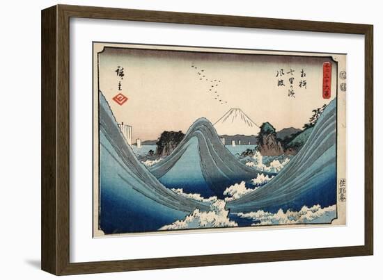 Rough Seas at Shichiri Beach, Sagami Province from Series Thirty Six Views of Mount Fuji, c.1851-2-Ando or Utagawa Hiroshige-Framed Giclee Print