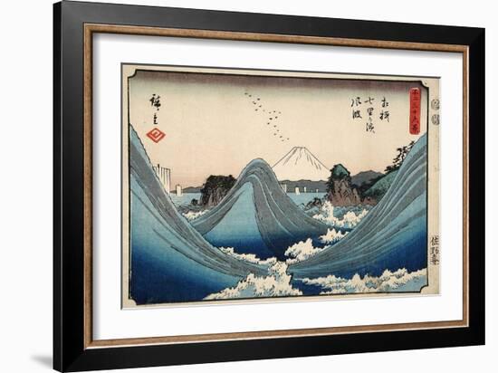 Rough Seas at Shichiri Beach, Sagami Province from Series Thirty Six Views of Mount Fuji, c.1851-2-Ando or Utagawa Hiroshige-Framed Giclee Print