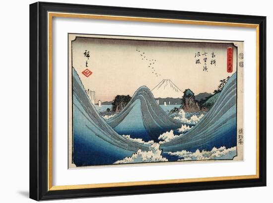 Rough Seas at Shichiri Beach, Sagami Province from Series Thirty Six Views of Mount Fuji, c.1851-2-Ando or Utagawa Hiroshige-Framed Giclee Print