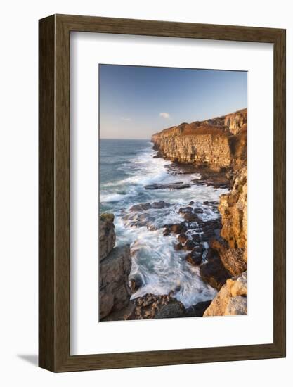 Rough Seas Crashing around the Rocks at Winspit on the Isle of Purbeck, Dorset, England. Winter-Adam Burton-Framed Photographic Print