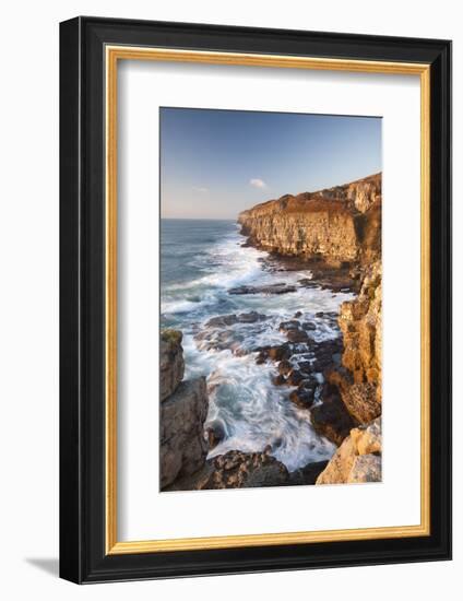 Rough Seas Crashing around the Rocks at Winspit on the Isle of Purbeck, Dorset, England. Winter-Adam Burton-Framed Photographic Print