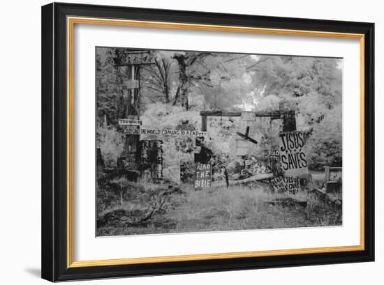 Rough Wooden Crosses and Peeling Signs Bearing Bible Scripture-Carol Highsmith-Framed Photo