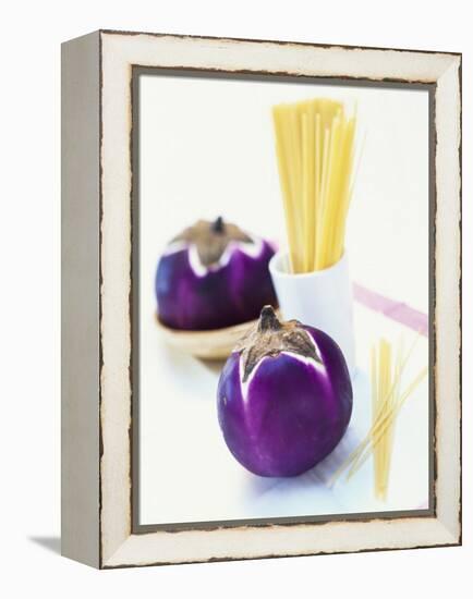 Round Aubergines and Spaghetti-Peter Medilek-Framed Premier Image Canvas