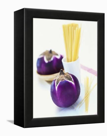 Round Aubergines and Spaghetti-Peter Medilek-Framed Premier Image Canvas