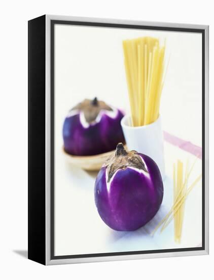 Round Aubergines and Spaghetti-Peter Medilek-Framed Premier Image Canvas