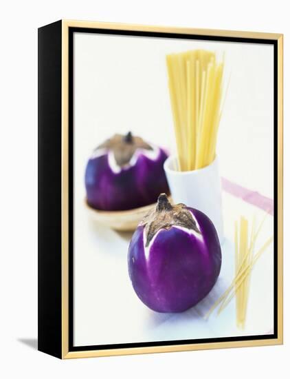 Round Aubergines and Spaghetti-Peter Medilek-Framed Premier Image Canvas