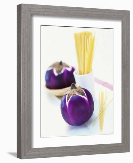 Round Aubergines and Spaghetti-Peter Medilek-Framed Photographic Print