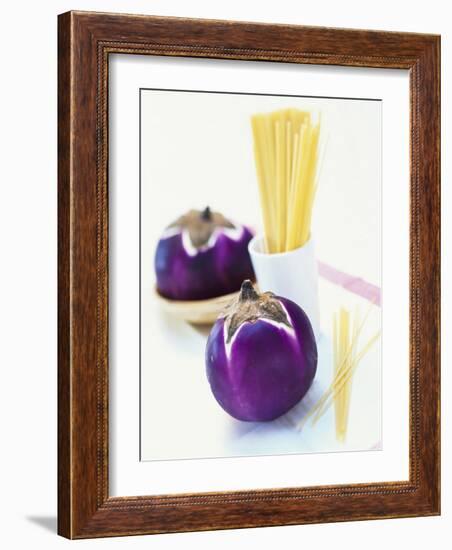 Round Aubergines and Spaghetti-Peter Medilek-Framed Photographic Print