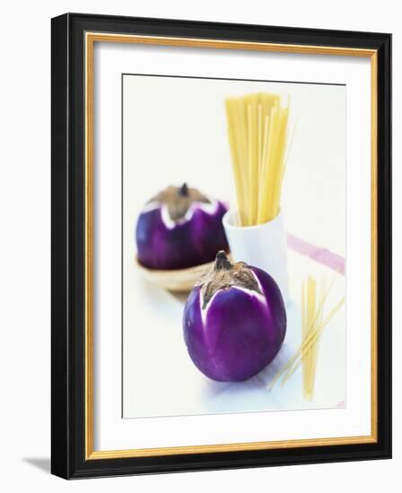 Round Aubergines and Spaghetti-Peter Medilek-Framed Photographic Print