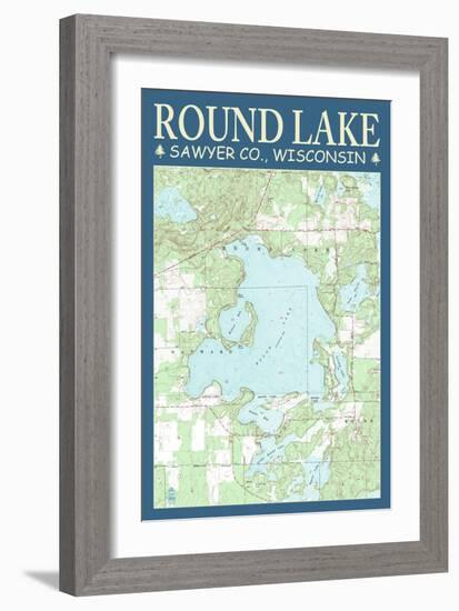 Round Lake Chart - Sawyer County, Wisconsin-Lantern Press-Framed Art Print