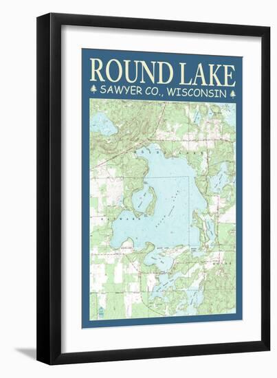 Round Lake Chart - Sawyer County, Wisconsin-Lantern Press-Framed Art Print