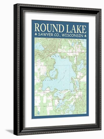 Round Lake Chart - Sawyer County, Wisconsin-Lantern Press-Framed Art Print