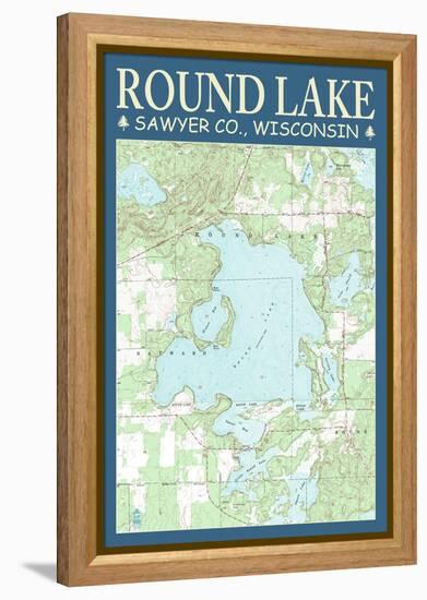 Round Lake Chart - Sawyer County, Wisconsin-Lantern Press-Framed Stretched Canvas