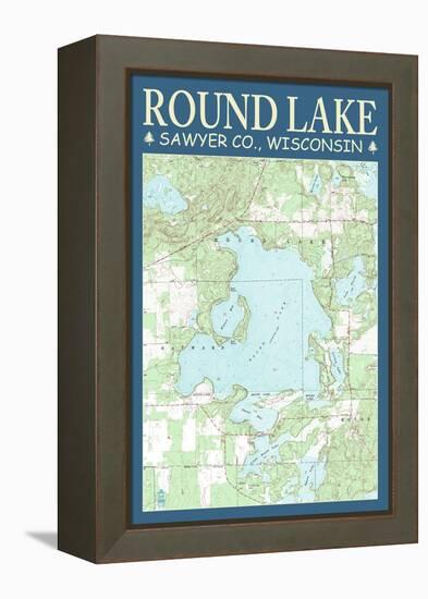 Round Lake Chart - Sawyer County, Wisconsin-Lantern Press-Framed Stretched Canvas