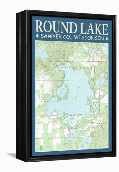 Round Lake Chart - Sawyer County, Wisconsin-Lantern Press-Framed Stretched Canvas