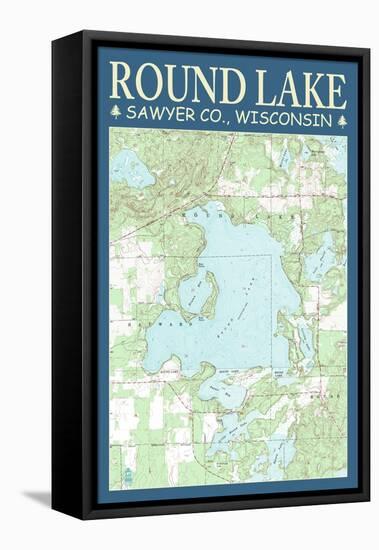 Round Lake Chart - Sawyer County, Wisconsin-Lantern Press-Framed Stretched Canvas