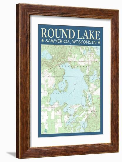 Round Lake Chart - Sawyer County, Wisconsin-Lantern Press-Framed Premium Giclee Print