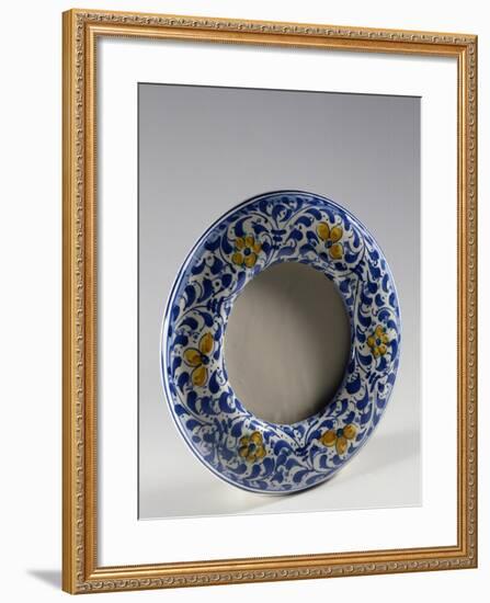 Round Photo Frame with Yellow and Blue Floral Decoration-null-Framed Giclee Print