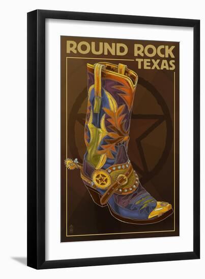 Round Rock, Texas - Boot and Star-Lantern Press-Framed Art Print