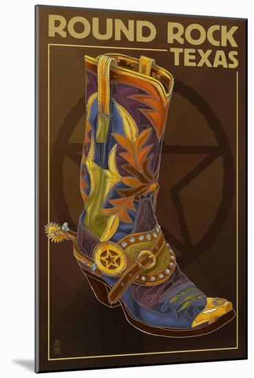 Round Rock, Texas - Boot and Star-Lantern Press-Mounted Art Print