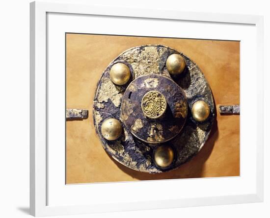 Round Shield Decorated with Geometric Patterns and Spherical Applications-null-Framed Giclee Print