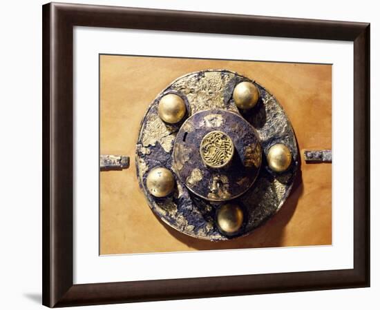 Round Shield Decorated with Geometric Patterns and Spherical Applications-null-Framed Giclee Print