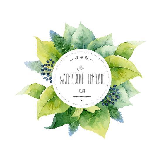 Round Watercolor Template With Green Leaves And Circular Place For Round Watercolor Template With Green Leaves And Circular Place For Text Vector Ilration Art Print By Mika48