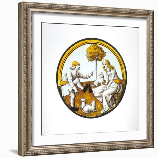 Roundel with Couple Playing at Quintain, c.1500-French School-Framed Giclee Print