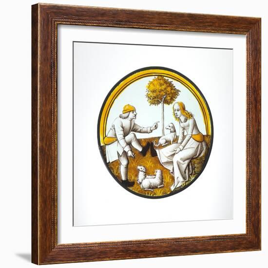 Roundel with Couple Playing at Quintain, c.1500-French School-Framed Giclee Print